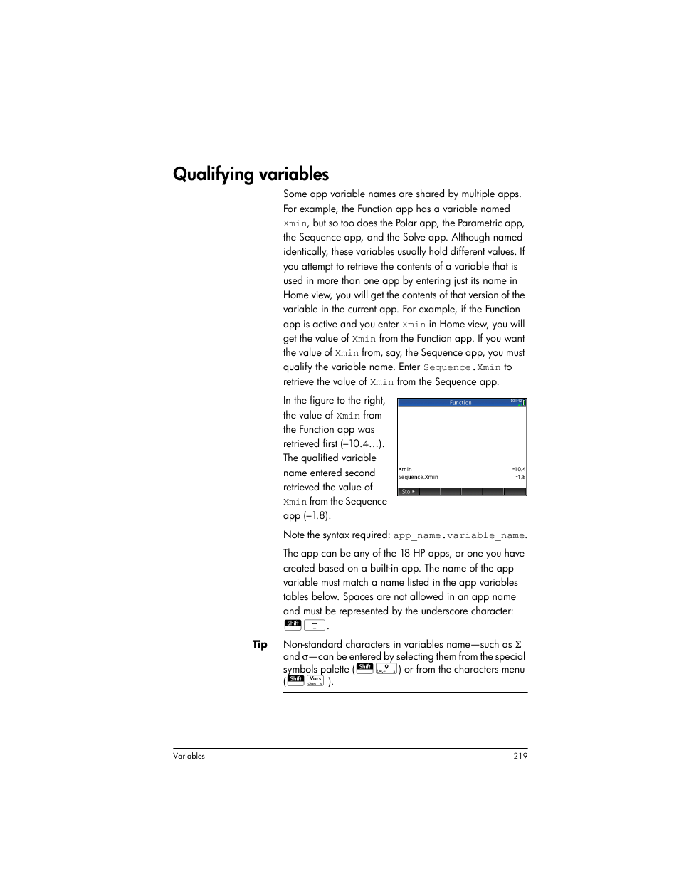 Qualifying variables | HP Prime Graphing Wireless Calculator User Manual | Page 223 / 334