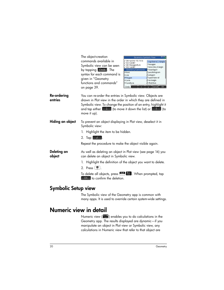 Symbolic setup view, Numeric view in detail | HP Prime Graphing Wireless Calculator User Manual | Page 24 / 334