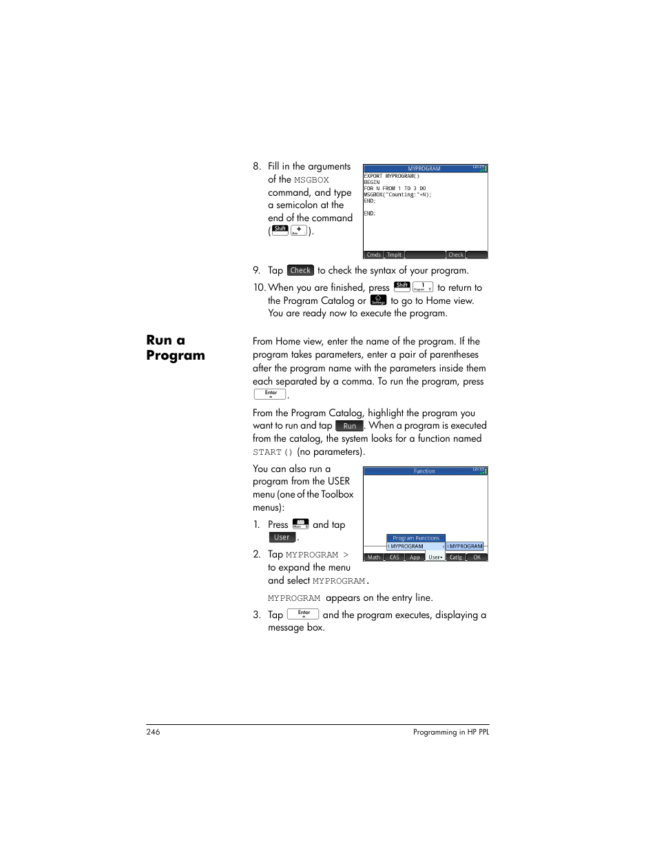 Run a program | HP Prime Graphing Wireless Calculator User Manual | Page 250 / 334