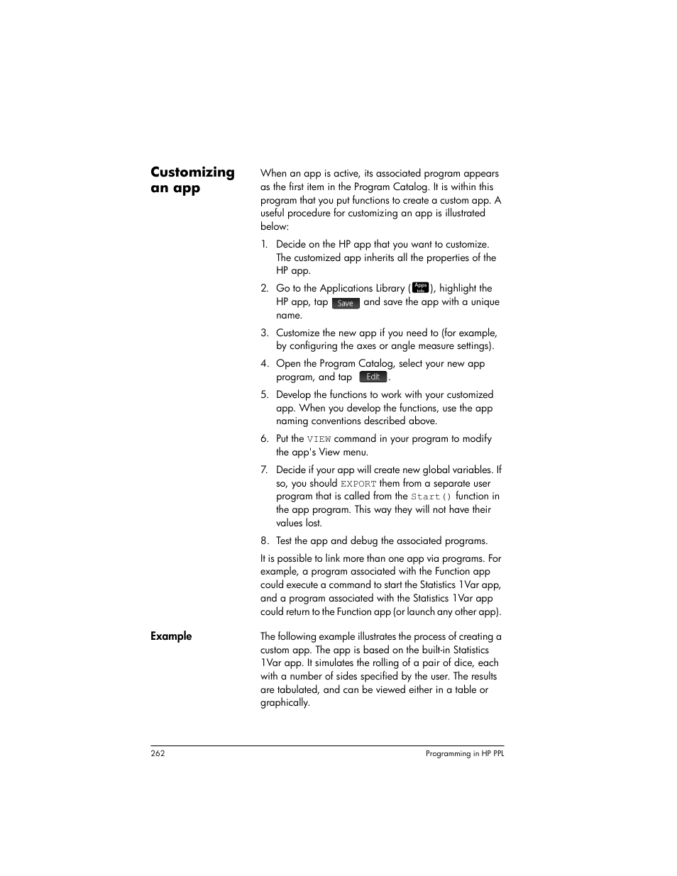 Customizing an app | HP Prime Graphing Wireless Calculator User Manual | Page 266 / 334