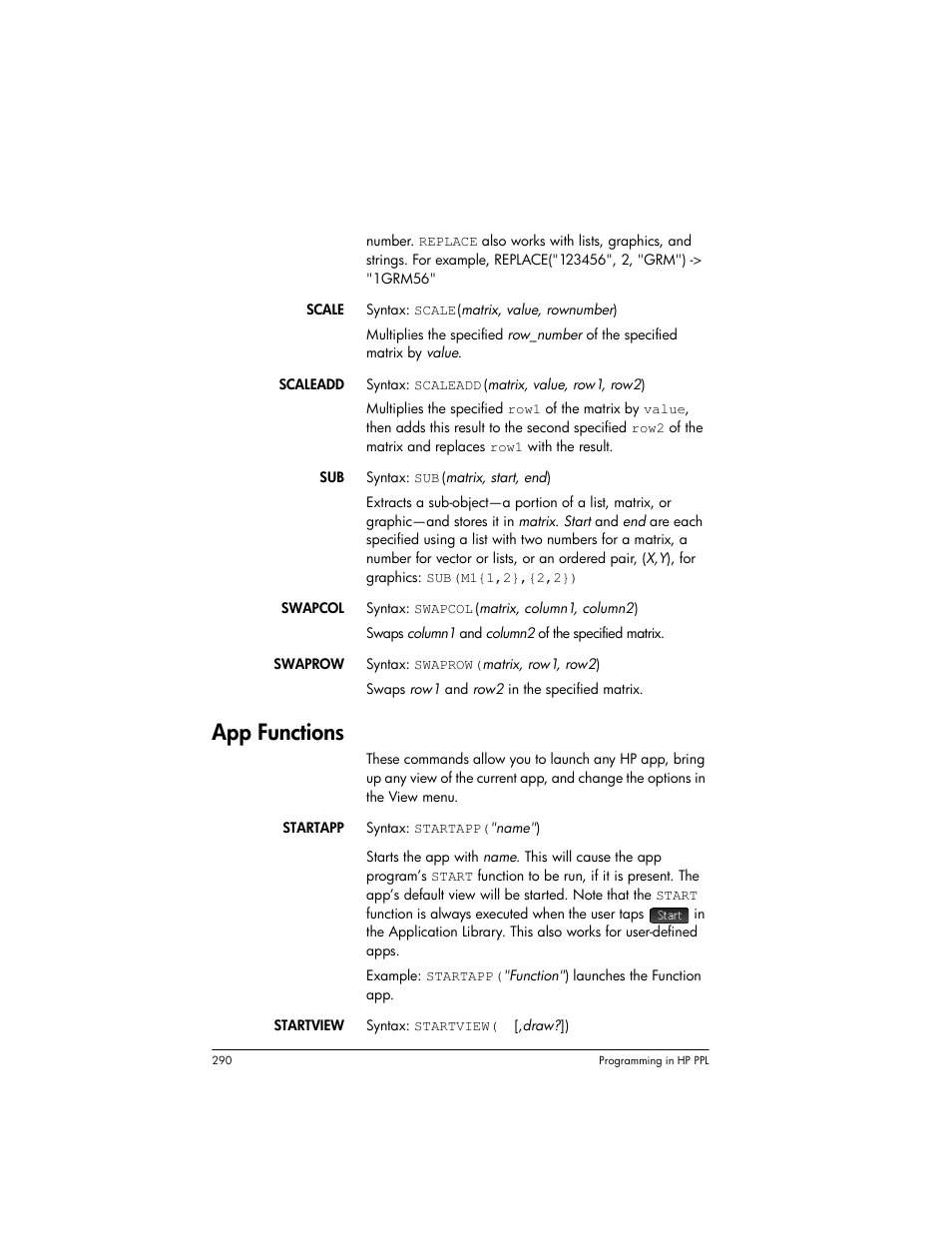 App functions | HP Prime Graphing Wireless Calculator User Manual | Page 294 / 334