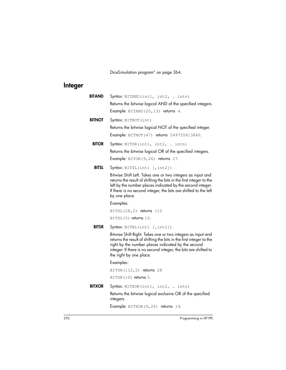 Integer | HP Prime Graphing Wireless Calculator User Manual | Page 296 / 334