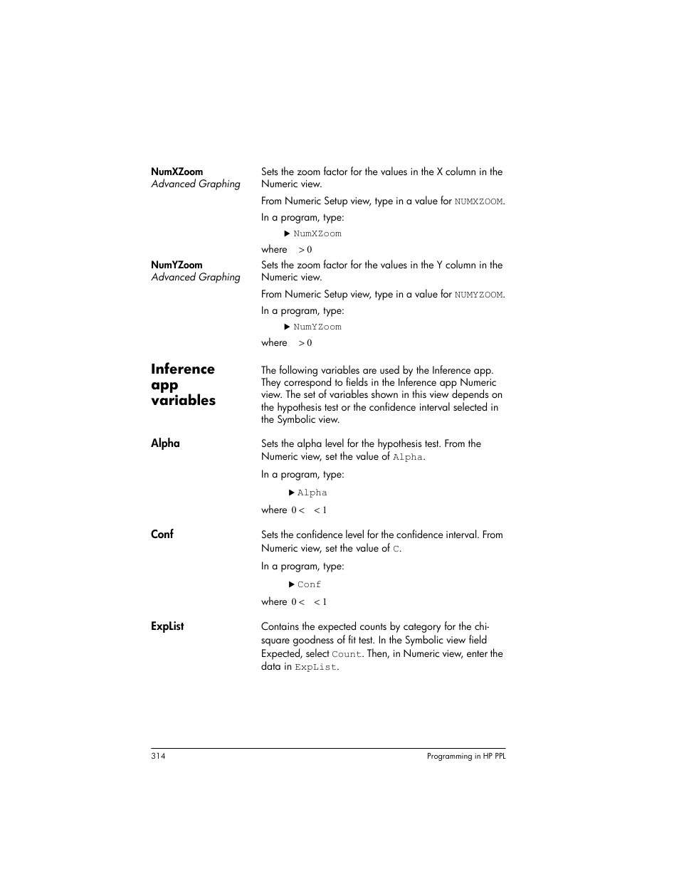 Inference app variables | HP Prime Graphing Wireless Calculator User Manual | Page 318 / 334