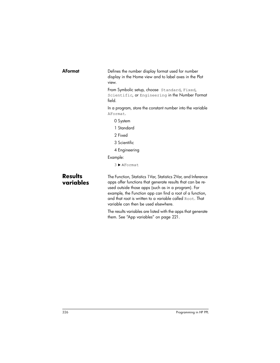 Results variables | HP Prime Graphing Wireless Calculator User Manual | Page 330 / 334