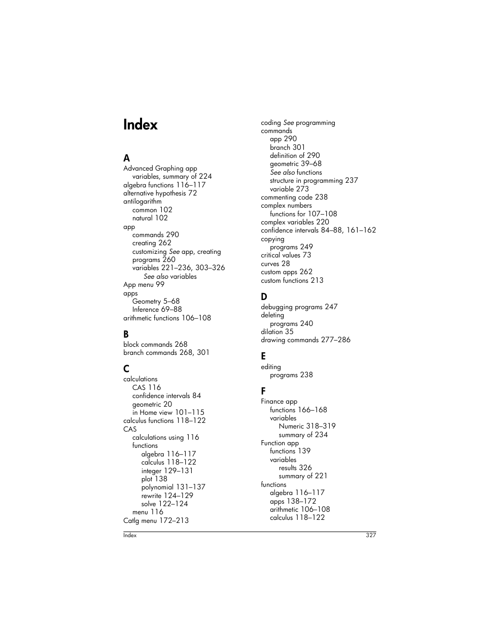 Index | HP Prime Graphing Wireless Calculator User Manual | Page 331 / 334