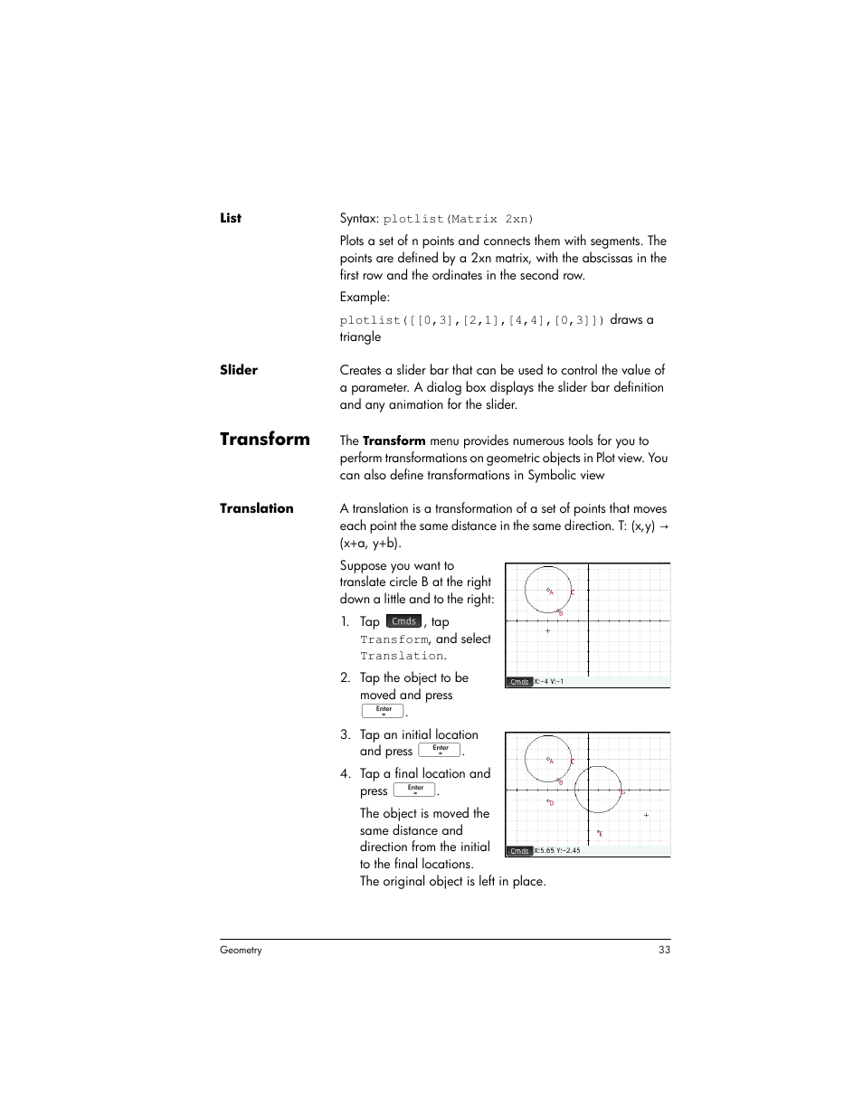 Transform | HP Prime Graphing Wireless Calculator User Manual | Page 37 / 334