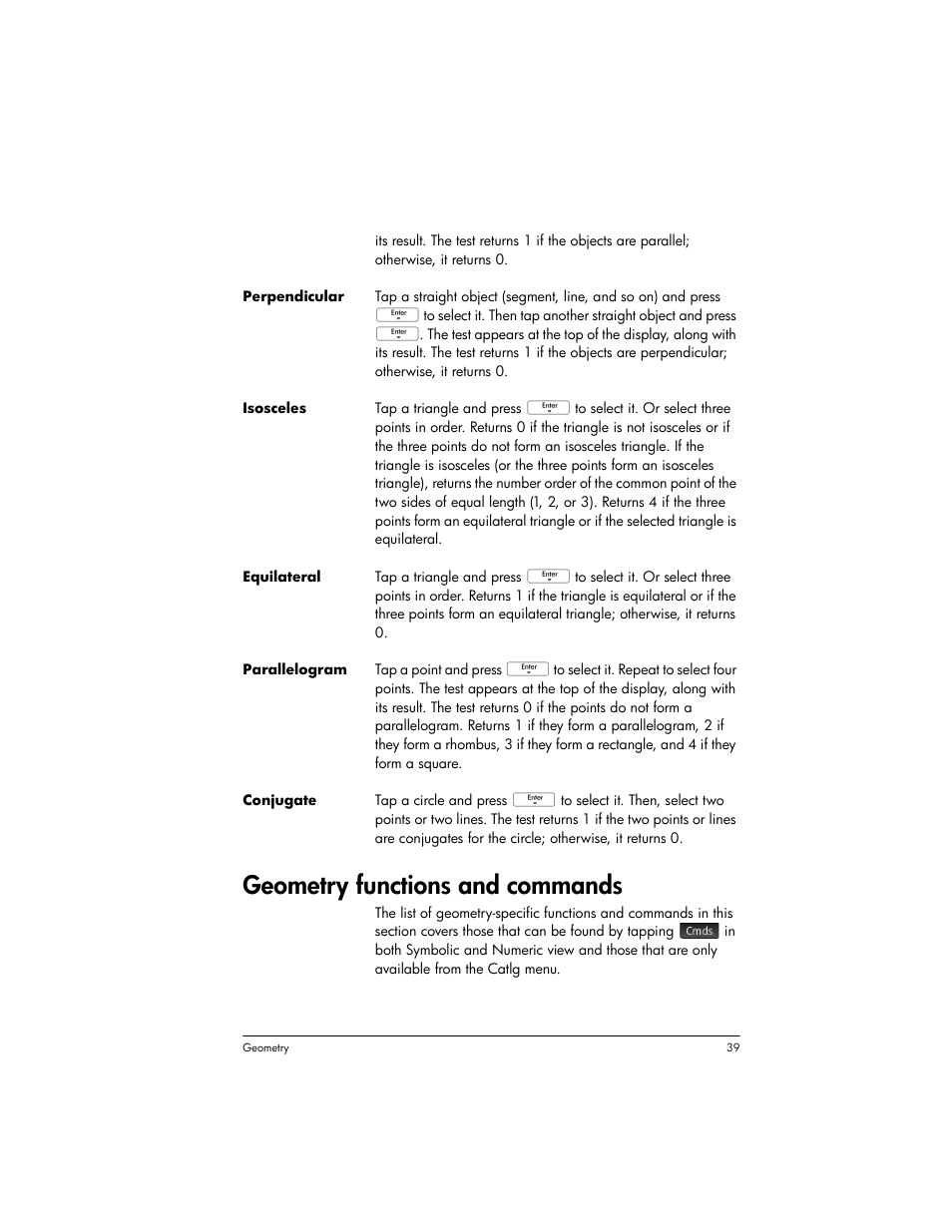 Geometry functions and commands | HP Prime Graphing Wireless Calculator User Manual | Page 43 / 334