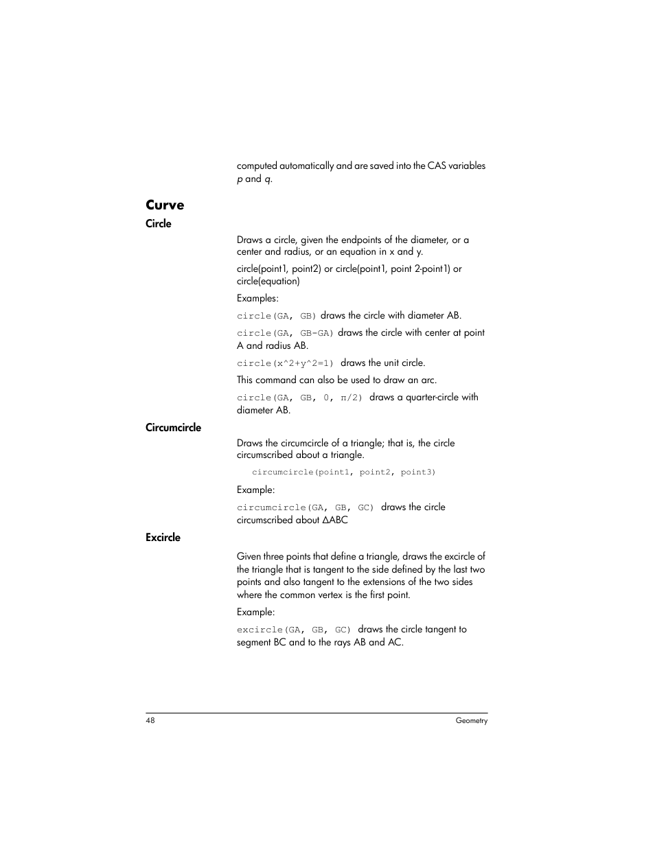 Curve | HP Prime Graphing Wireless Calculator User Manual | Page 52 / 334