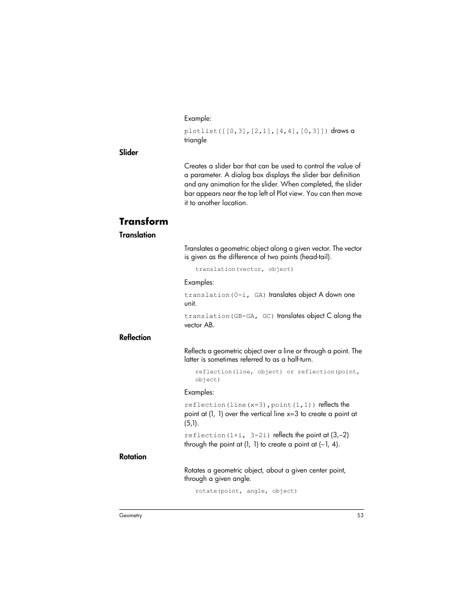 Transform | HP Prime Graphing Wireless Calculator User Manual | Page 57 / 334