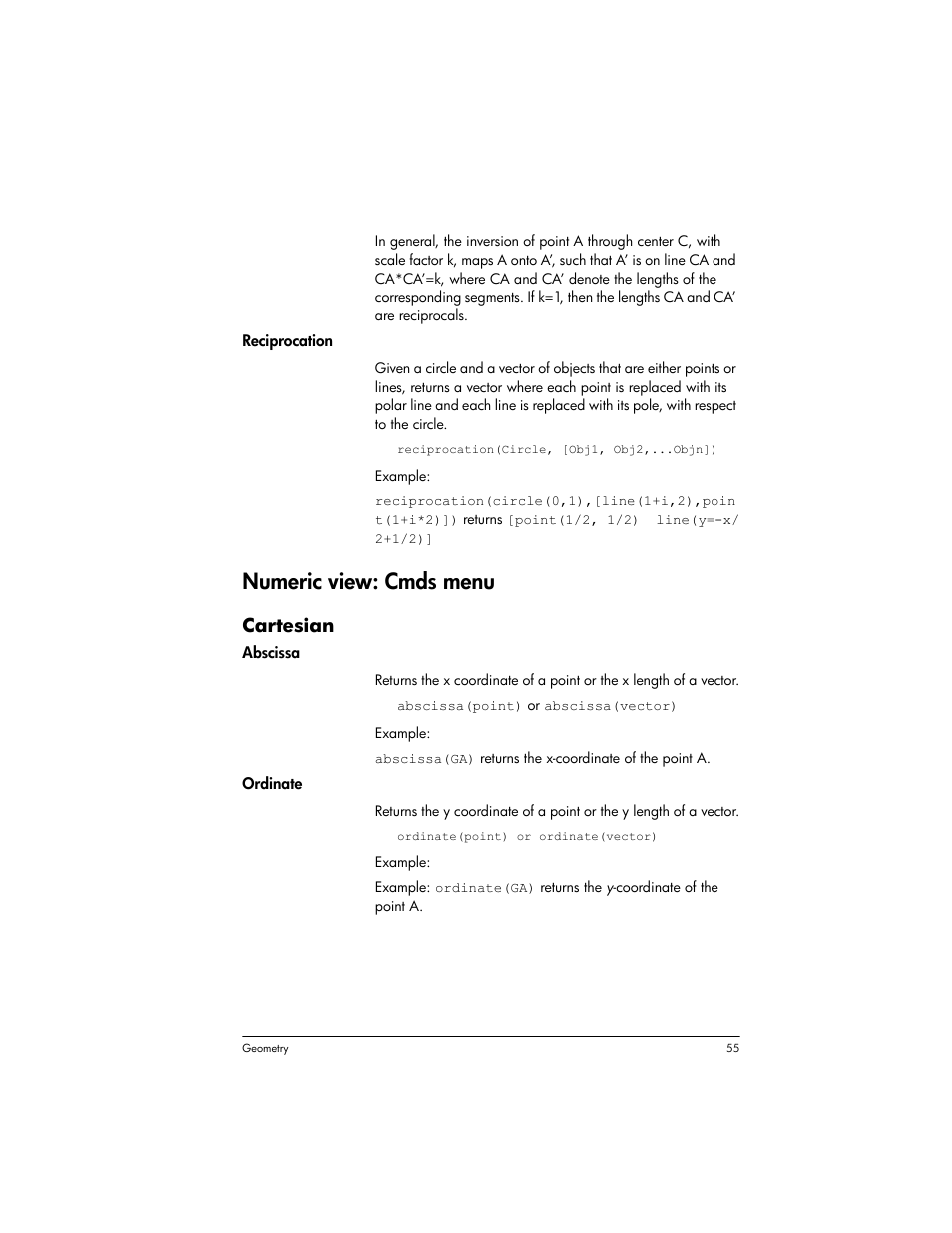 Numeric view: cmds menu, Cartesian | HP Prime Graphing Wireless Calculator User Manual | Page 59 / 334