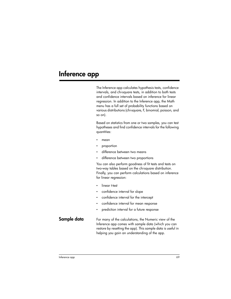 Inference app, 2inference app | HP Prime Graphing Wireless Calculator User Manual | Page 73 / 334