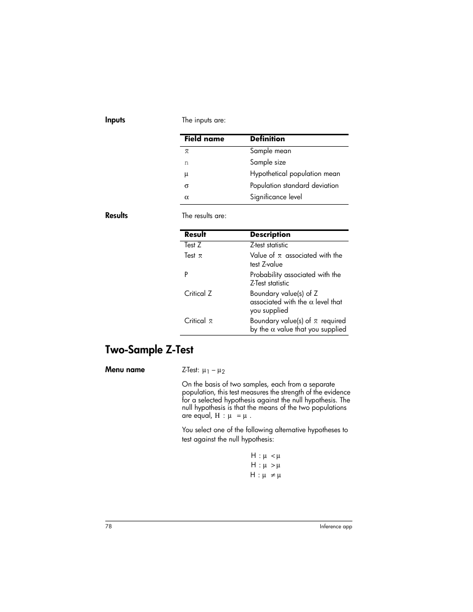 Two-sample z-test | HP Prime Graphing Wireless Calculator User Manual | Page 82 / 334