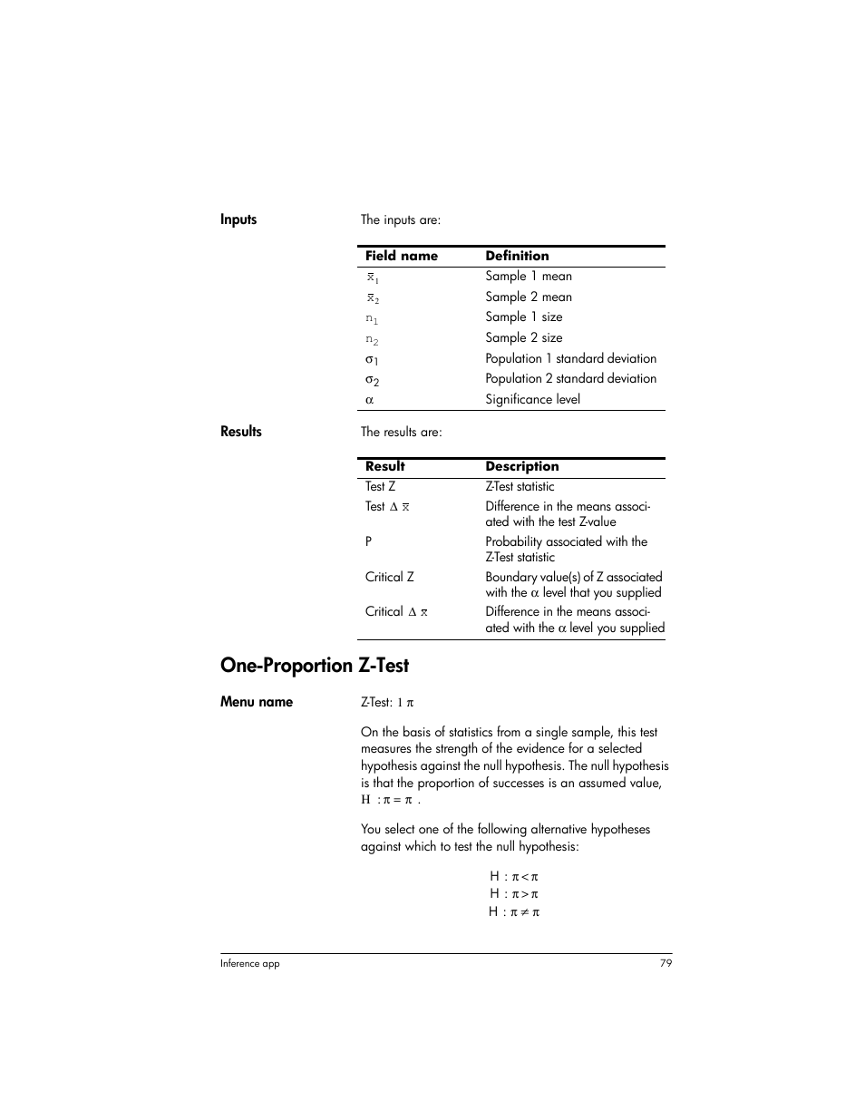 One-proportion z-test | HP Prime Graphing Wireless Calculator User Manual | Page 83 / 334