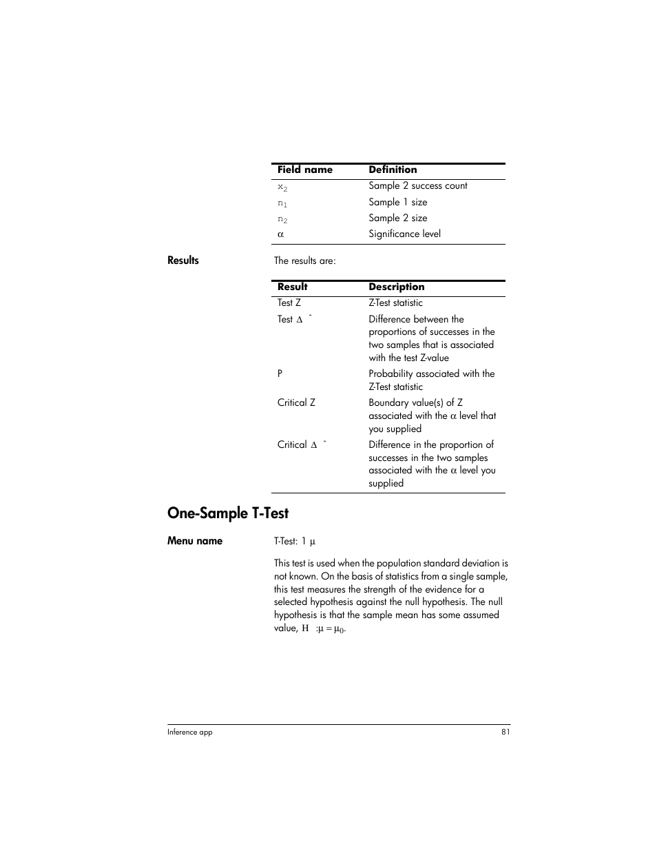 One-sample t-test | HP Prime Graphing Wireless Calculator User Manual | Page 85 / 334
