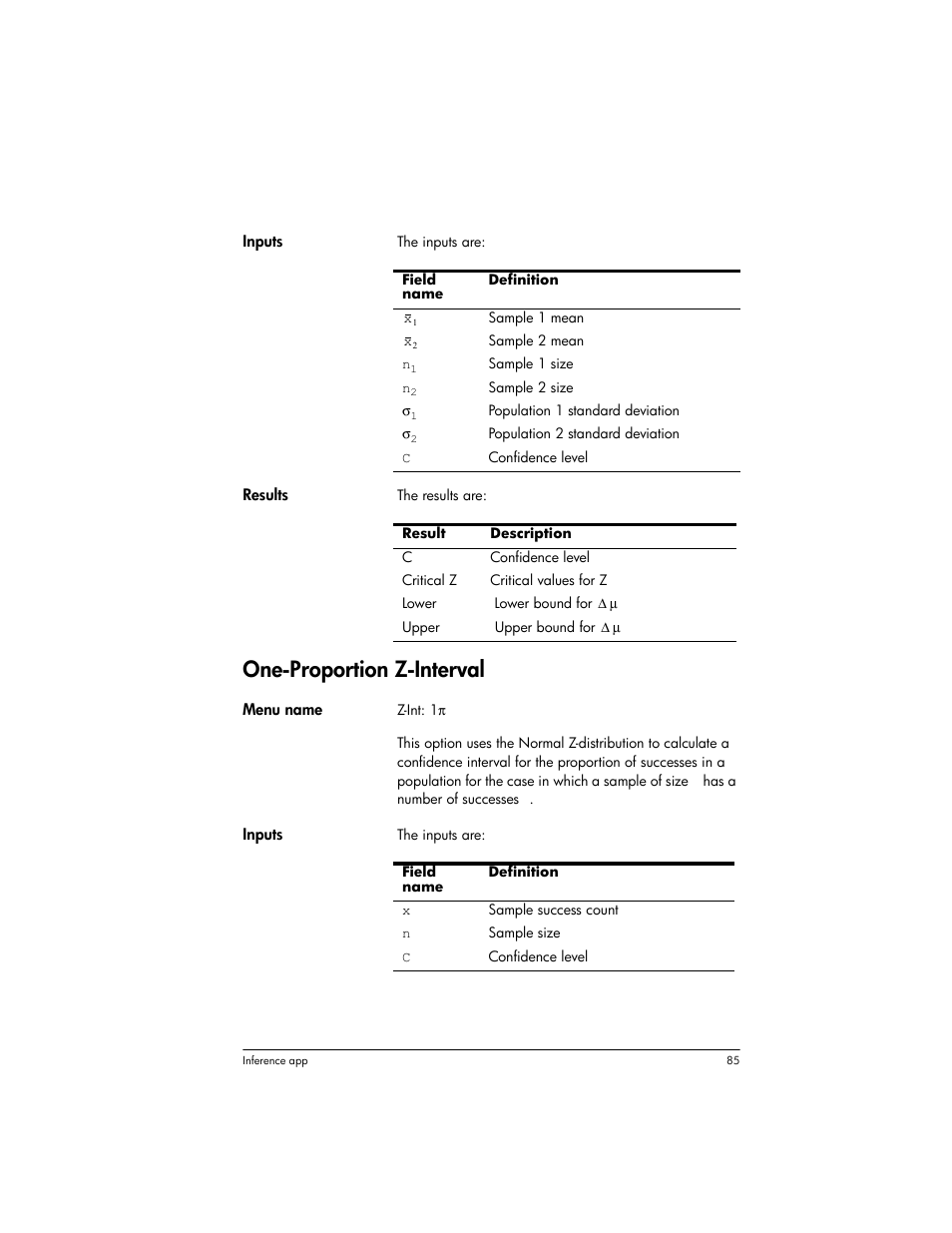 One-proportion z-interval | HP Prime Graphing Wireless Calculator User Manual | Page 89 / 334