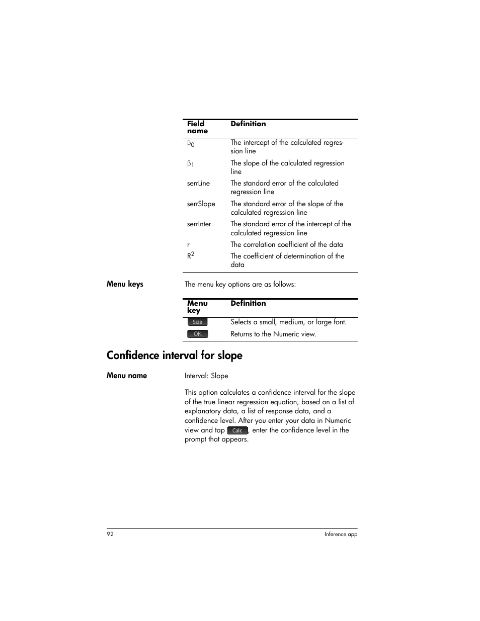 Confidence interval for slope | HP Prime Graphing Wireless Calculator User Manual | Page 96 / 334