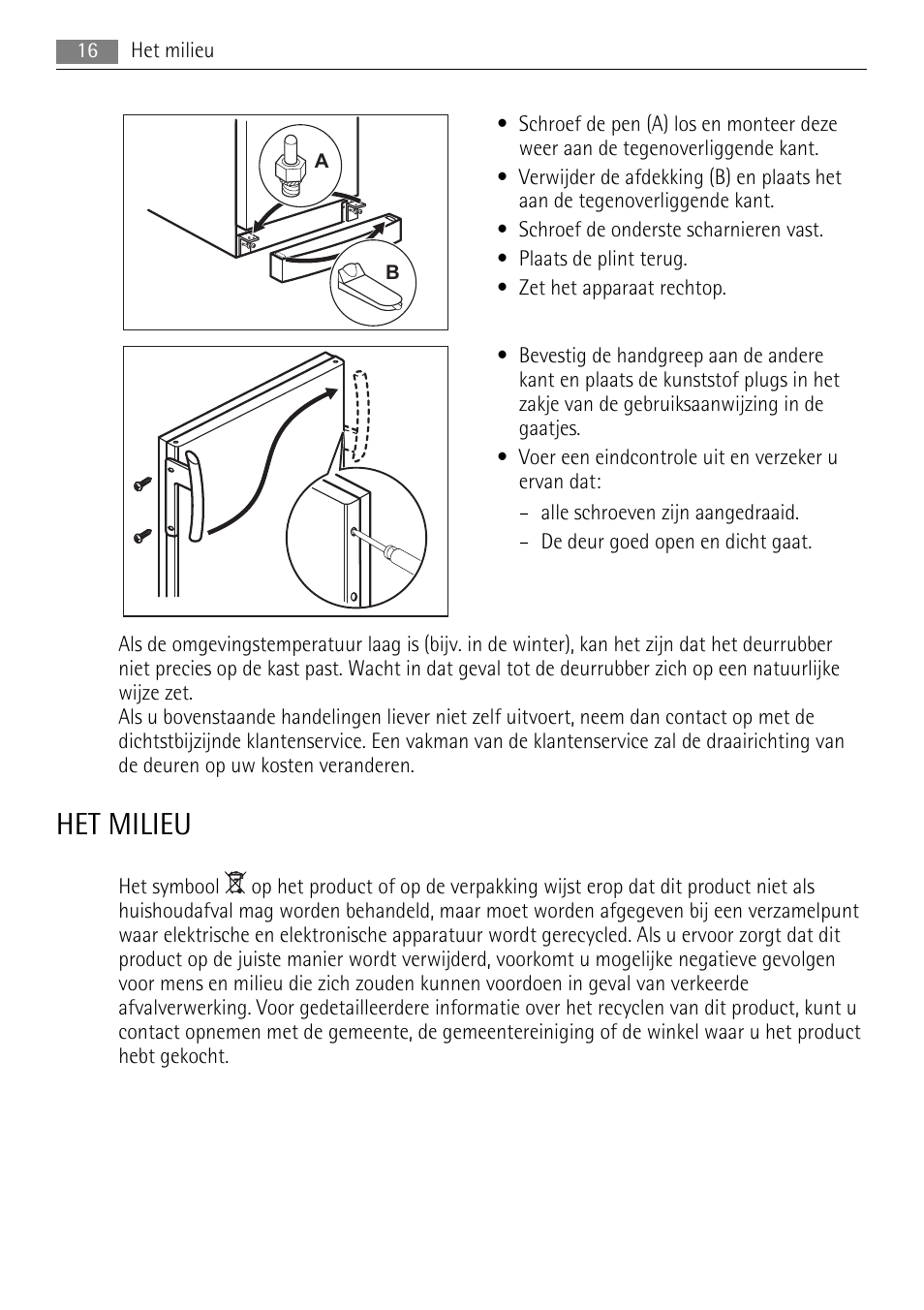 Het milieu | AEG A52010GNW0 User Manual | Page 16 / 64