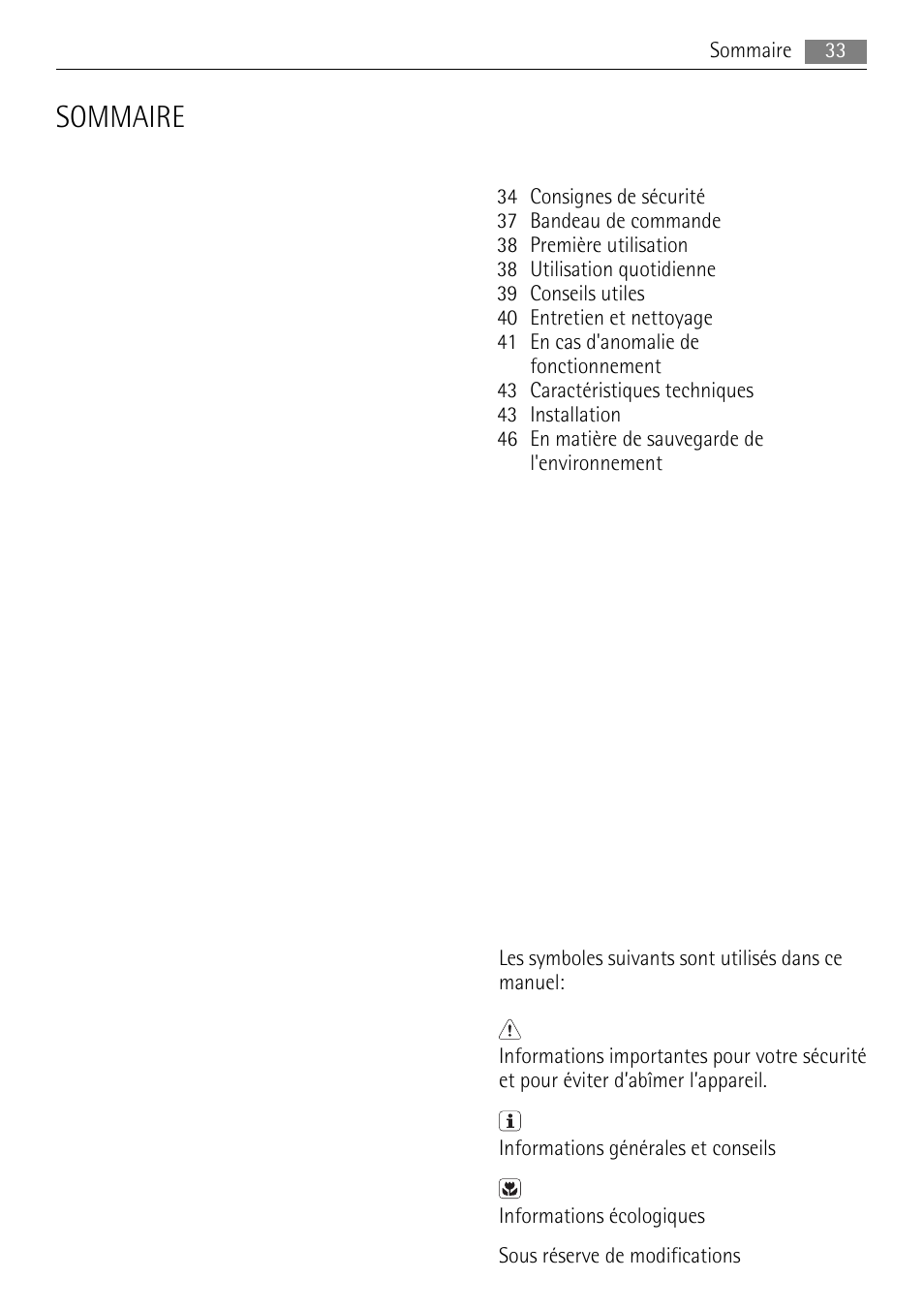 Sommaire | AEG A52010GNW0 User Manual | Page 33 / 64