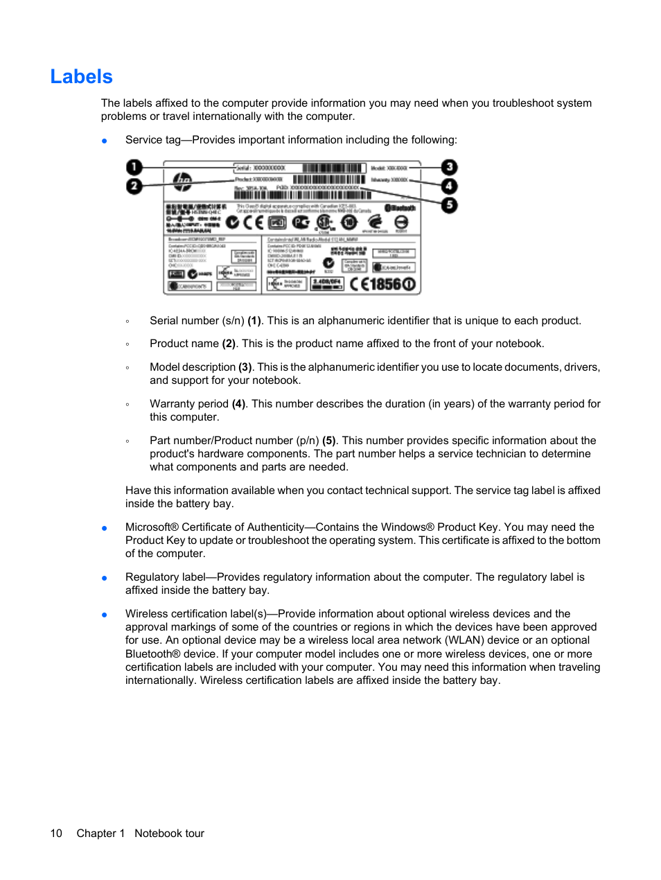 Labels | HP Envy 13t-1100 CTO Notebook PC User Manual | Page 20 / 95