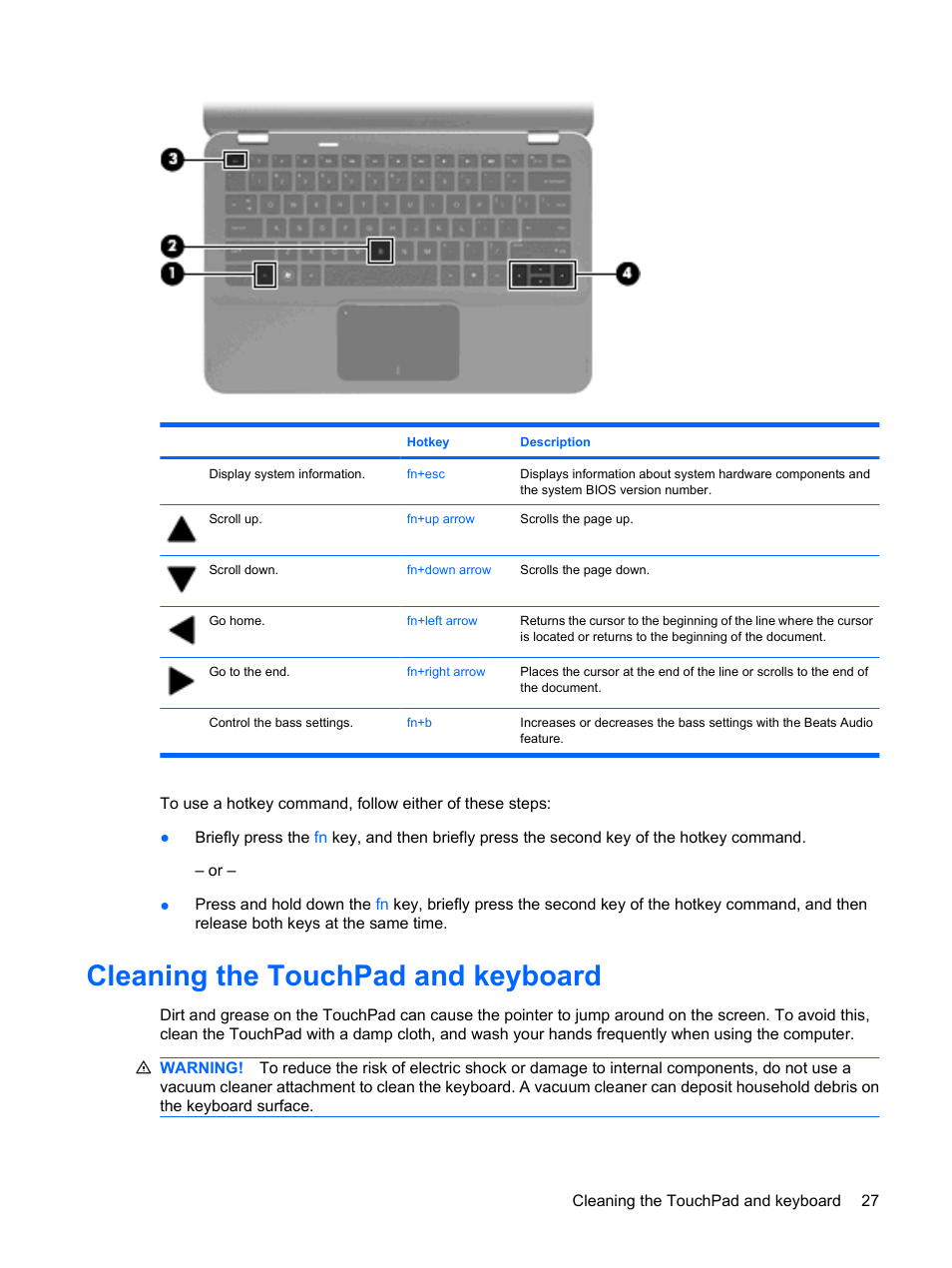 Cleaning the touchpad and keyboard | HP Envy 13t-1100 CTO Notebook PC User Manual | Page 37 / 95