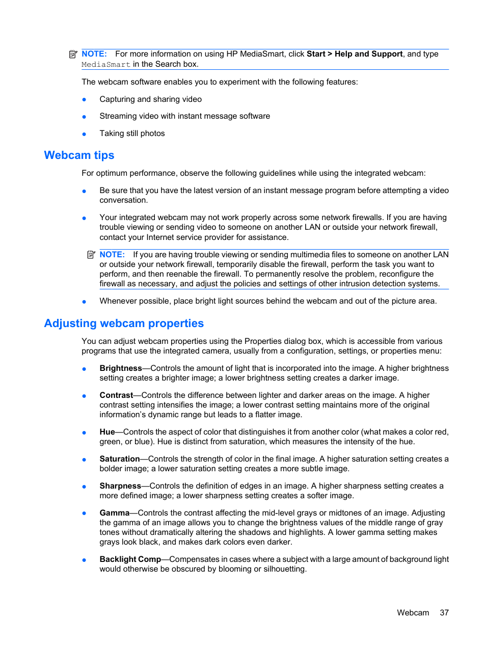Webcam tips, Adjusting webcam properties | HP Envy 13t-1100 CTO Notebook PC User Manual | Page 47 / 95