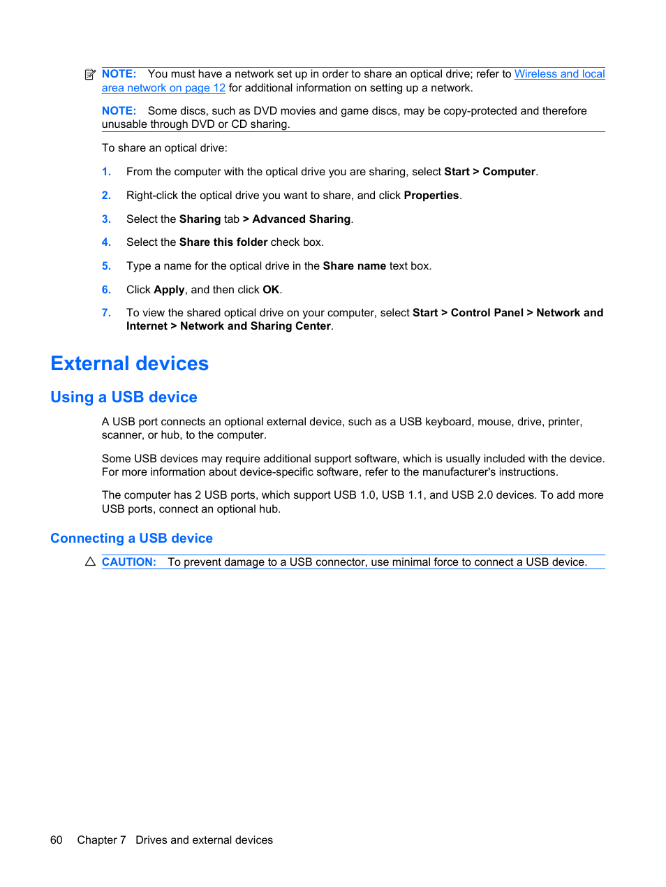 External devices, Using a usb device, Connecting a usb device | HP Envy 13t-1100 CTO Notebook PC User Manual | Page 70 / 95