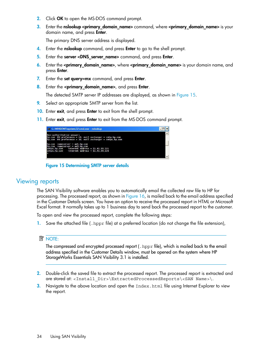 Viewing reports, Determining smtp server details | HP SAN User Manual | Page 34 / 45