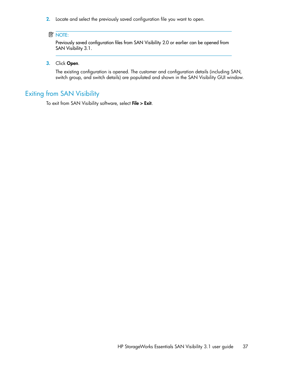 Exiting from san visibility | HP SAN User Manual | Page 37 / 45