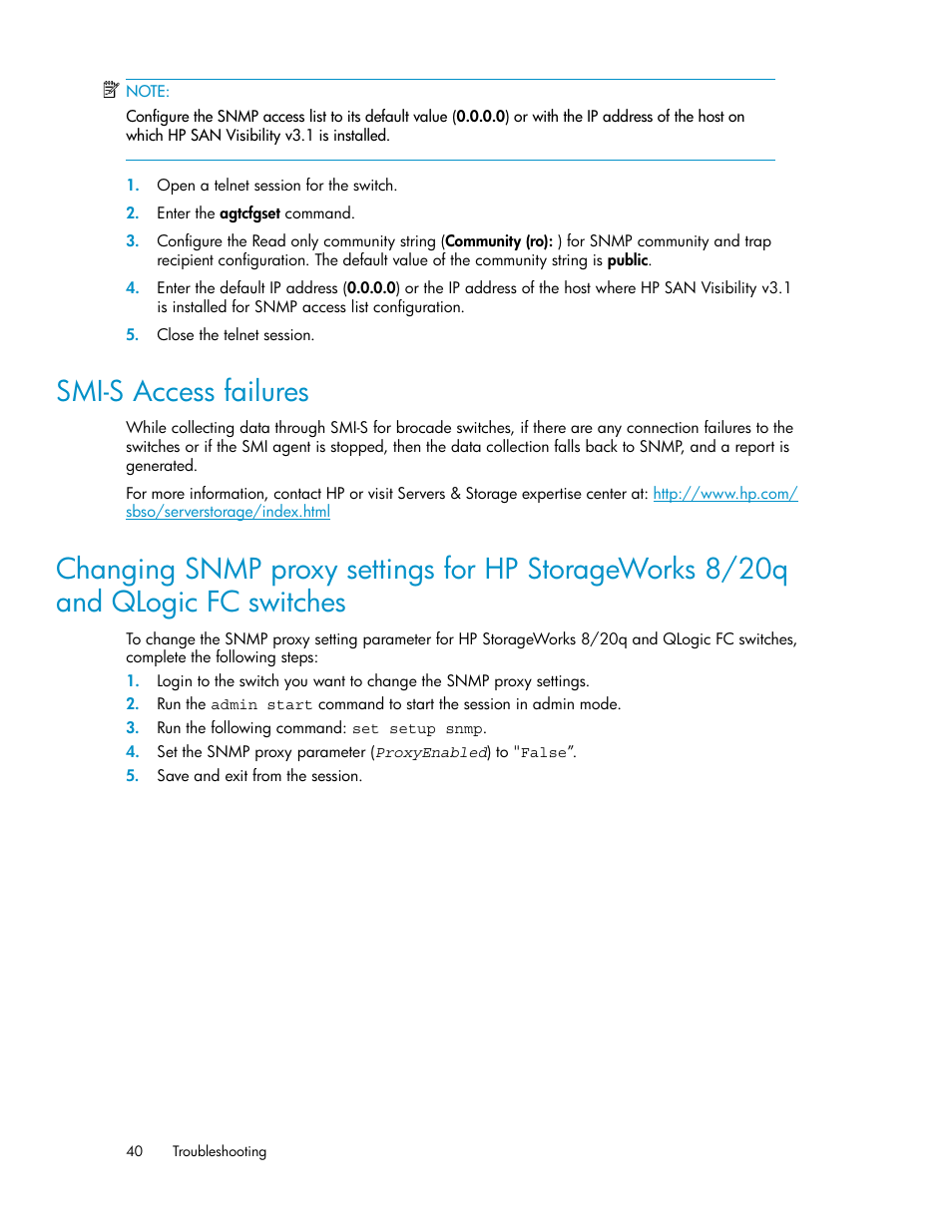 Smi-s access failures | HP SAN User Manual | Page 40 / 45