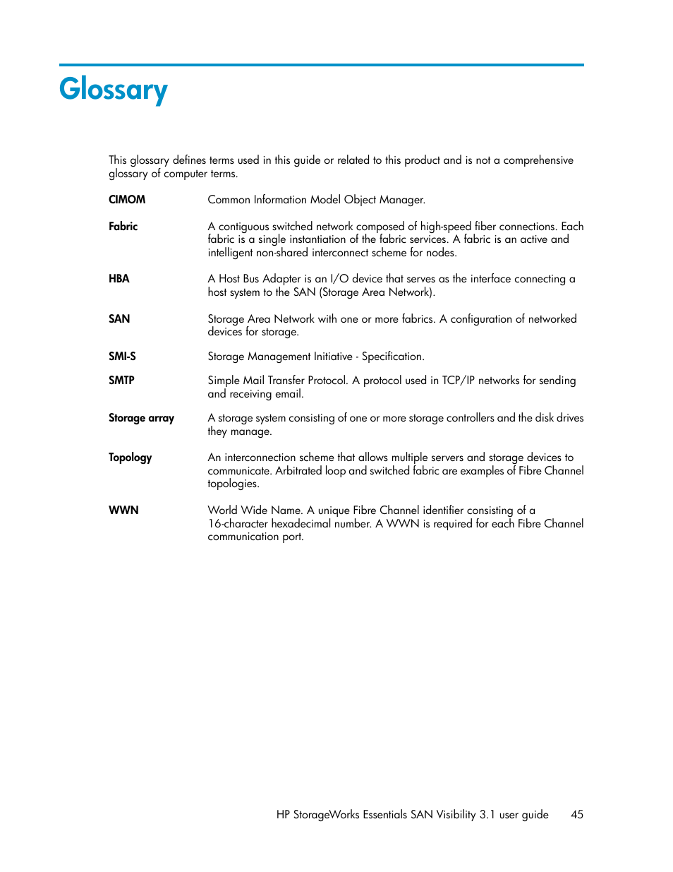 Glossary | HP SAN User Manual | Page 45 / 45