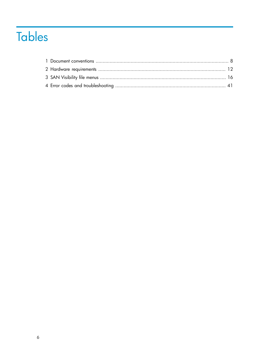 Tables | HP SAN User Manual | Page 6 / 45