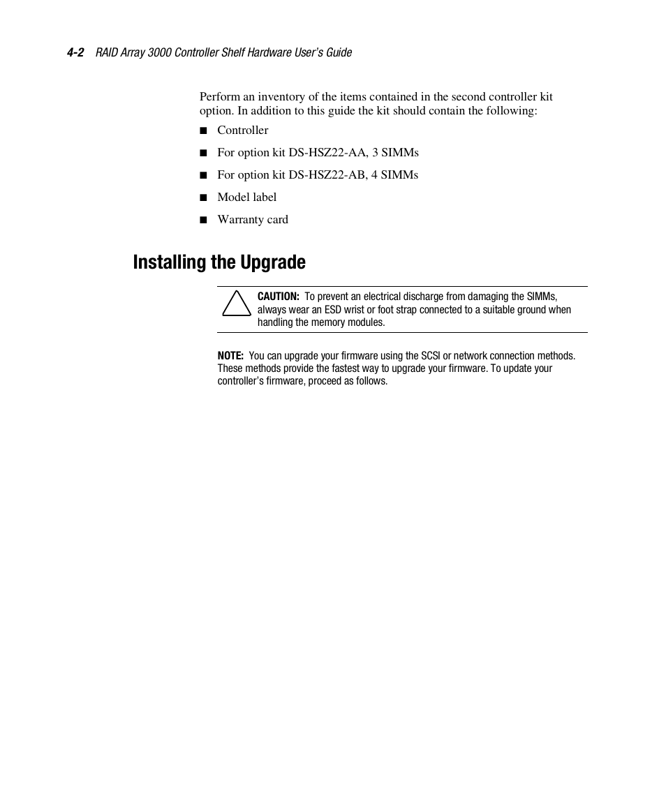 Installing the upgrade | HP StorageWorks 3000 RAID Array User Manual | Page 100 / 112