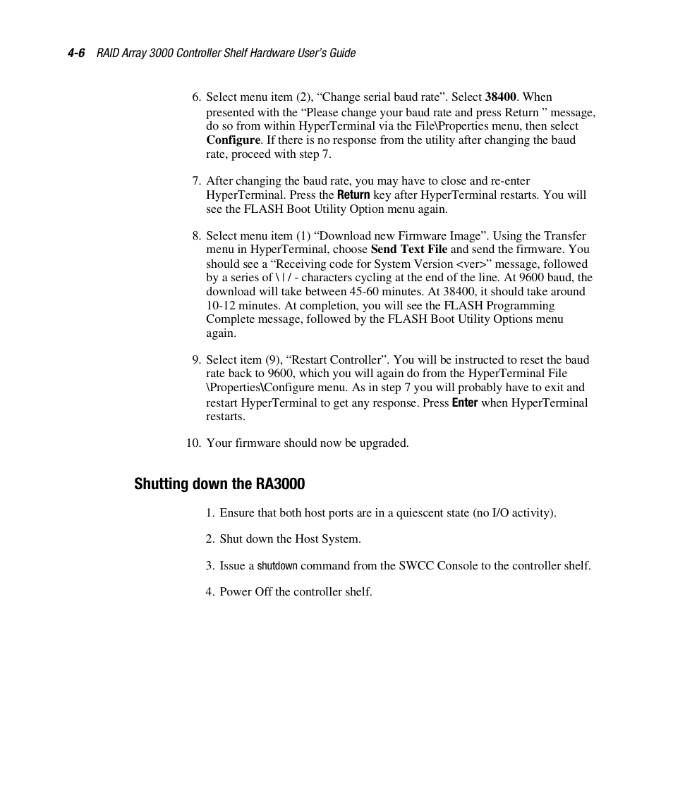 Shutting down the ra3000 | HP StorageWorks 3000 RAID Array User Manual | Page 104 / 112