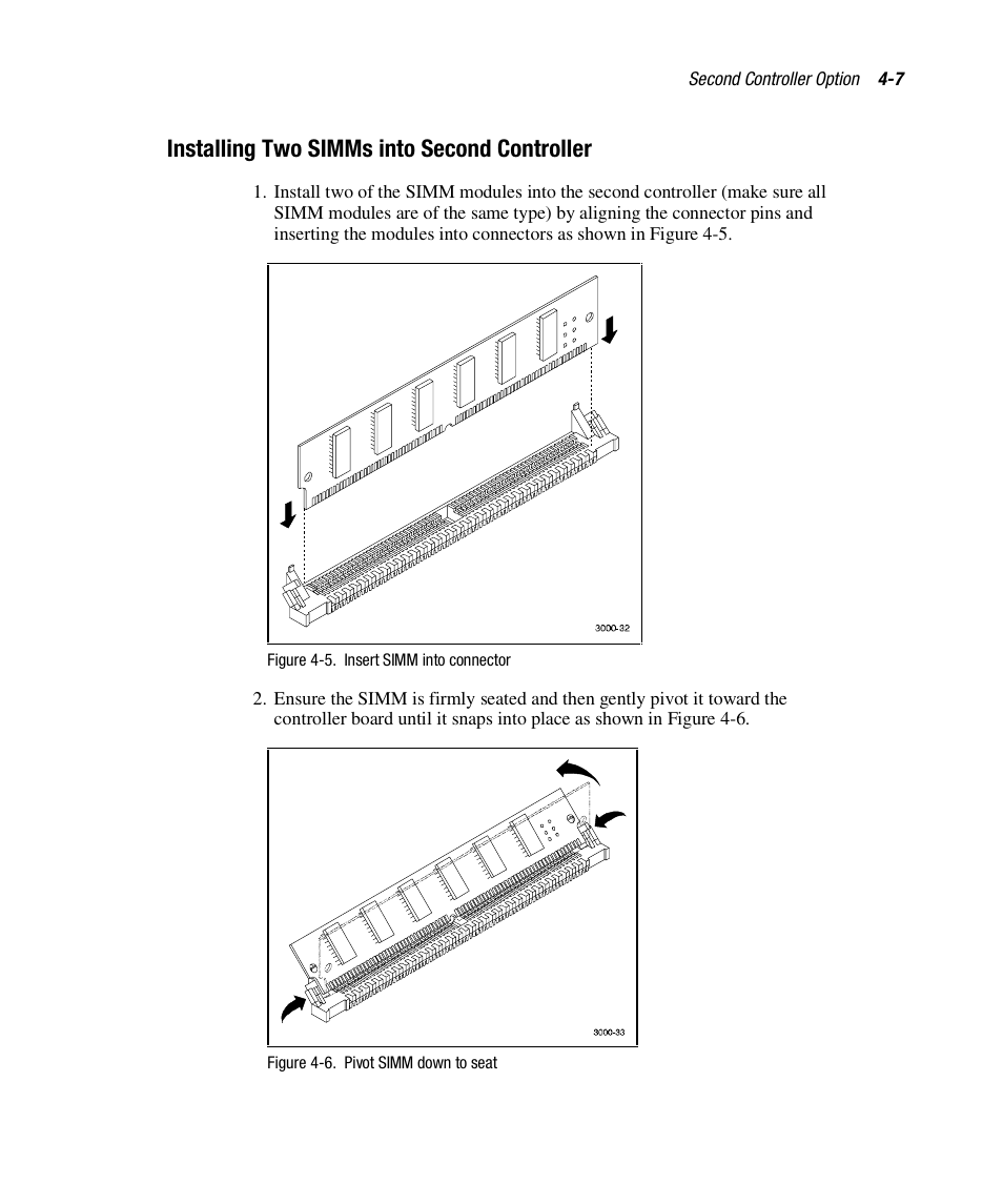 Installing two simms into second controller | HP StorageWorks 3000 RAID Array User Manual | Page 105 / 112