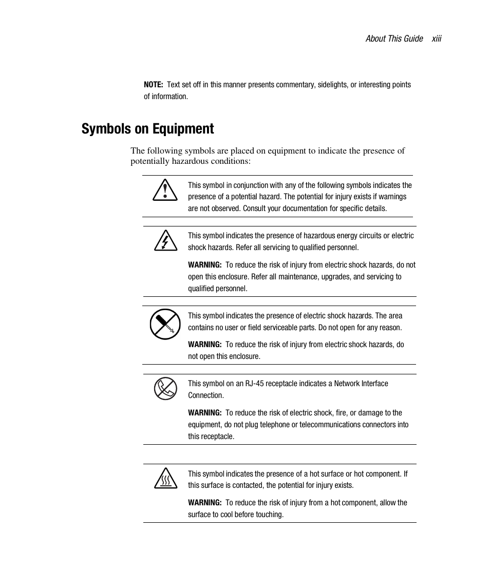 Symbols on equipment | HP StorageWorks 3000 RAID Array User Manual | Page 13 / 112