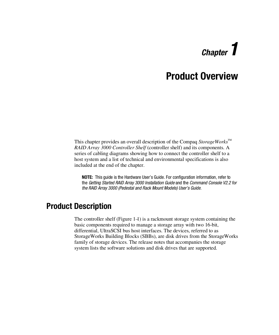 Product overview, Chapter, Product description | HP StorageWorks 3000 RAID Array User Manual | Page 17 / 112