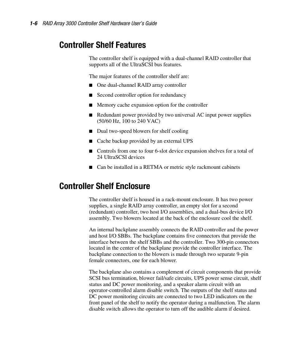 Controller shelf features, Controller shelf enclosure | HP StorageWorks 3000 RAID Array User Manual | Page 22 / 112