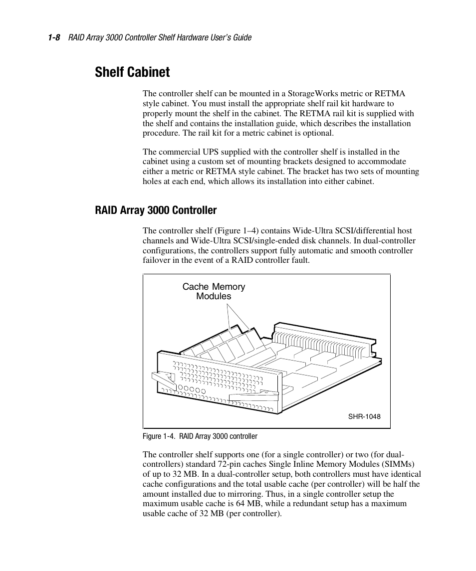 Shelf cabinet, Raid array 3000 controller | HP StorageWorks 3000 RAID Array User Manual | Page 24 / 112