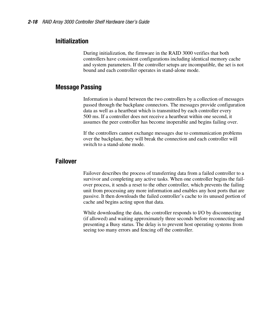 Initialization, Message passing, Failover | HP StorageWorks 3000 RAID Array User Manual | Page 60 / 112