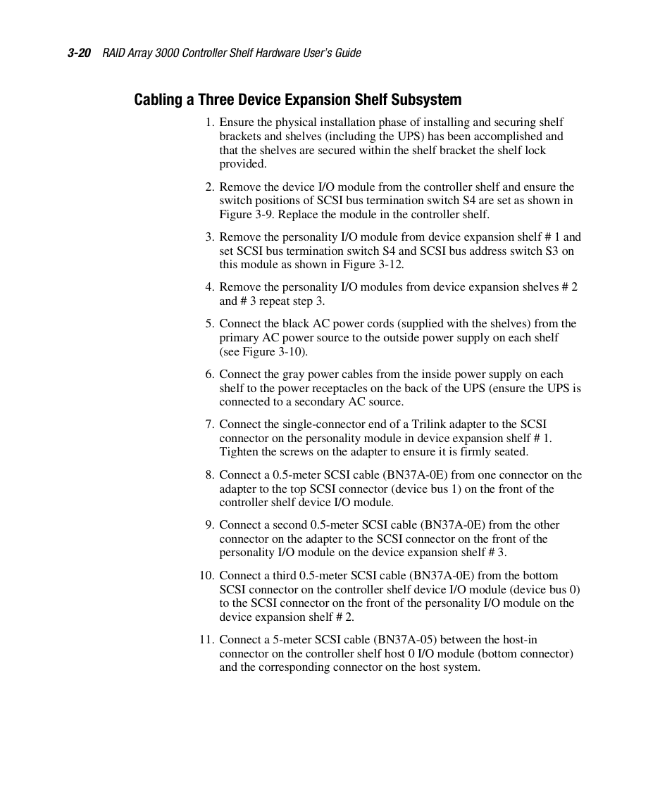 Cabling a three device expansion shelf subsystem | HP StorageWorks 3000 RAID Array User Manual | Page 82 / 112