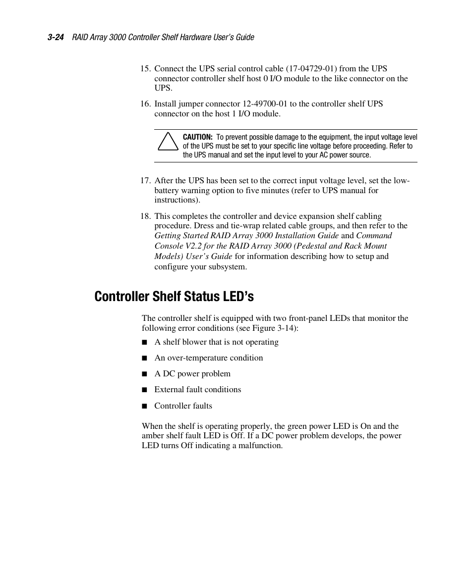 Controller shelf status led’s | HP StorageWorks 3000 RAID Array User Manual | Page 86 / 112