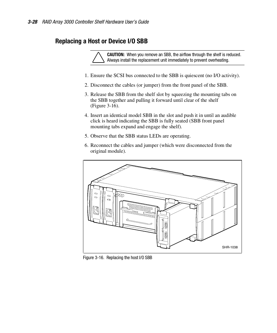Replacing a host or device i/o sbb | HP StorageWorks 3000 RAID Array User Manual | Page 90 / 112