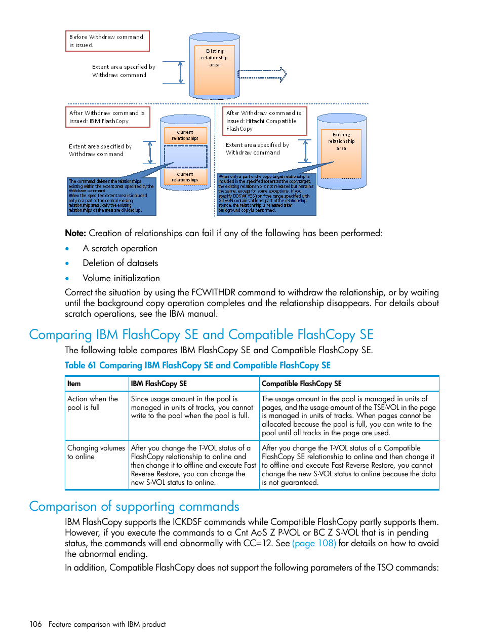 Comparison of supporting commands | HP XP7 Storage User Manual | Page 106 / 123