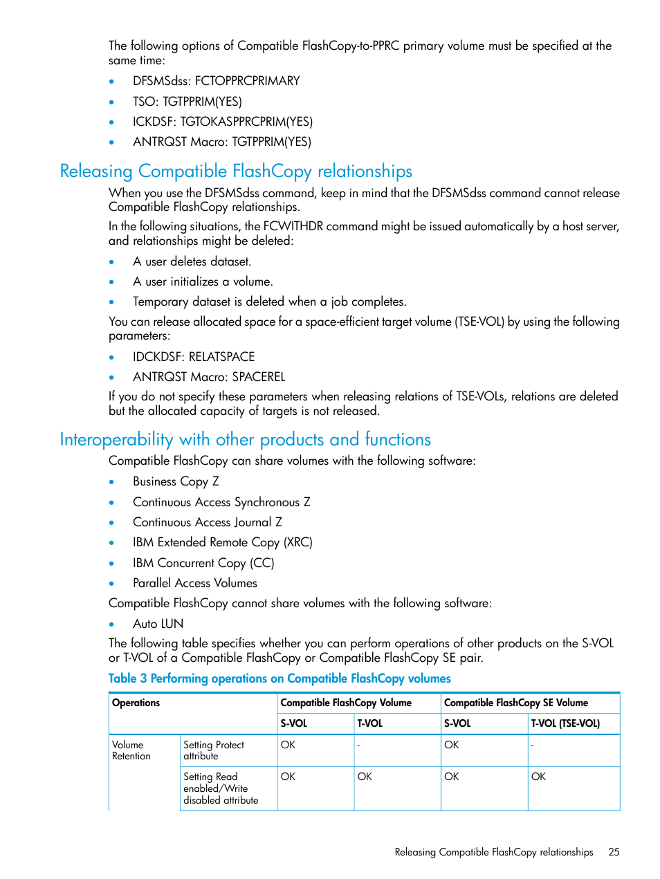 Releasing compatible flashcopy relationships, Interoperability with other products and functions | HP XP7 Storage User Manual | Page 25 / 123