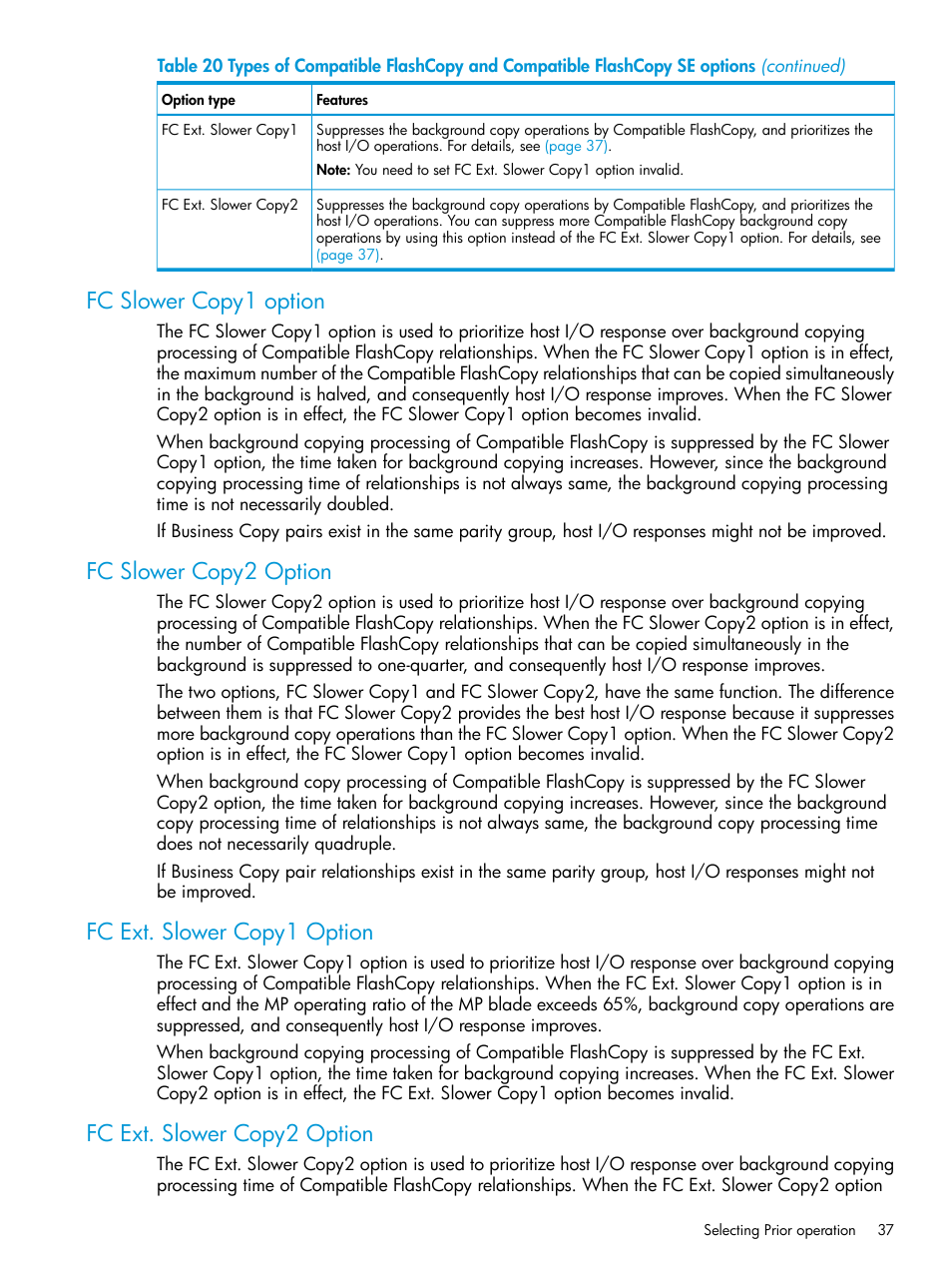 Fc slower copy1 option, Fc slower copy2 option, Fc ext. slower copy1 option | Fc ext. slower copy2 option | HP XP7 Storage User Manual | Page 37 / 123