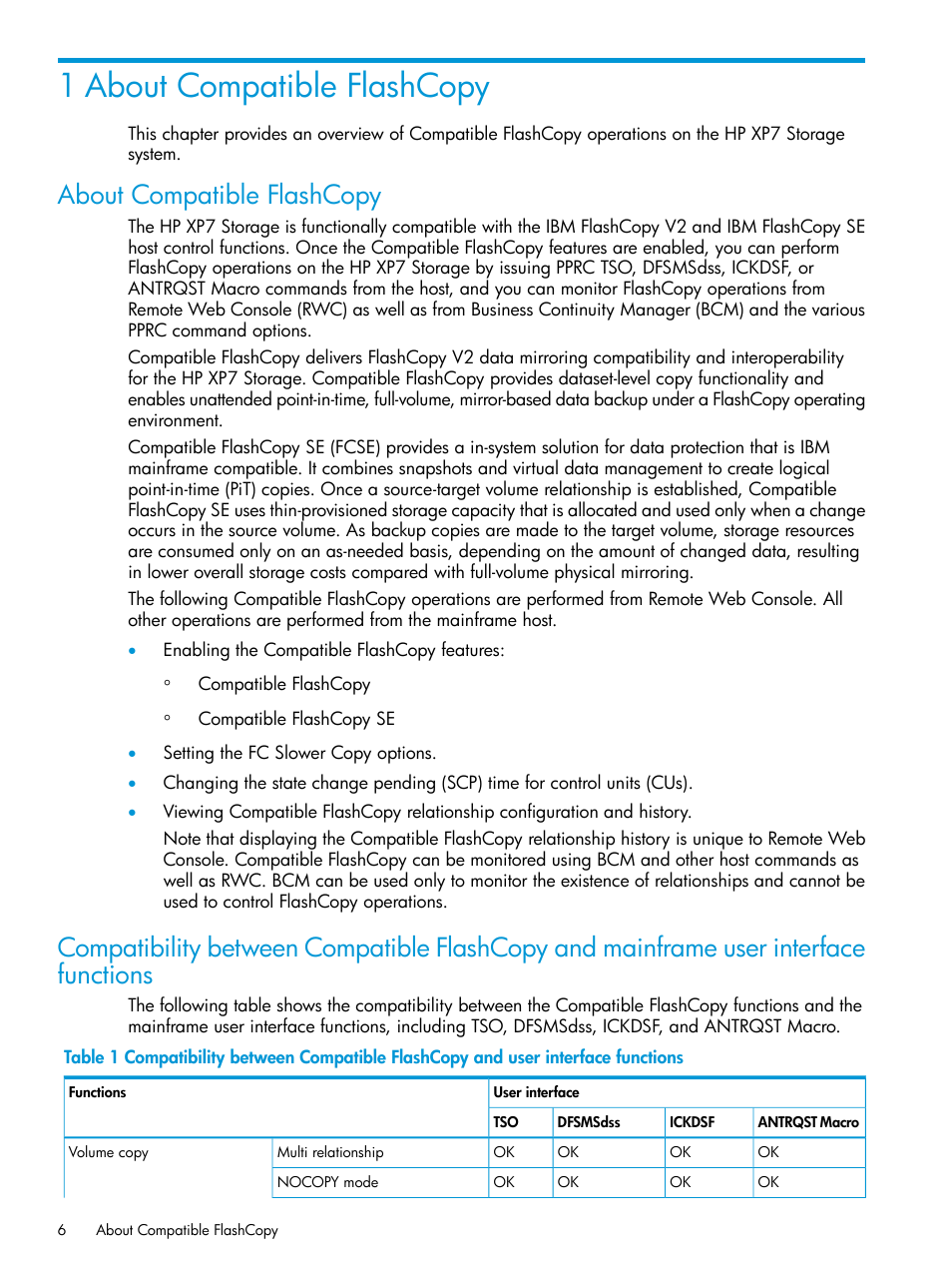 1 about compatible flashcopy, About compatible flashcopy | HP XP7 Storage User Manual | Page 6 / 123