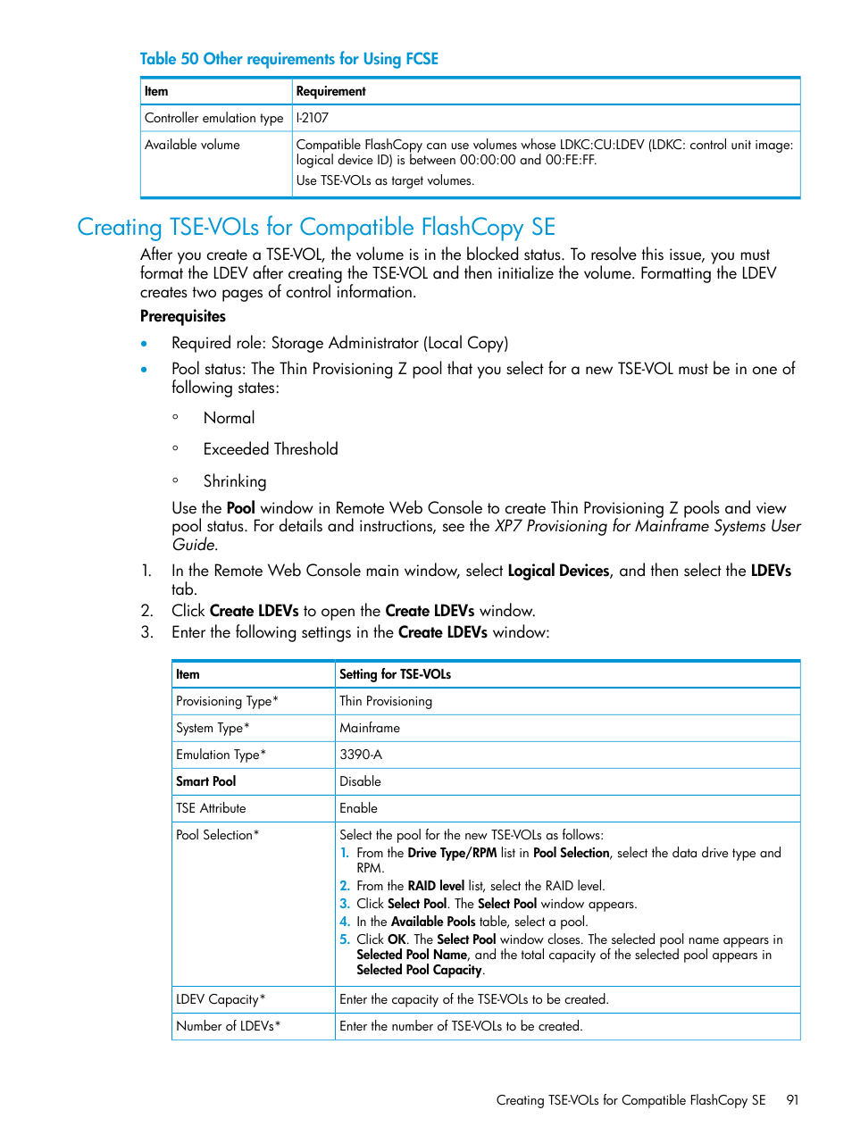 Creating tse-vols for compatible flashcopy se | HP XP7 Storage User Manual | Page 91 / 123