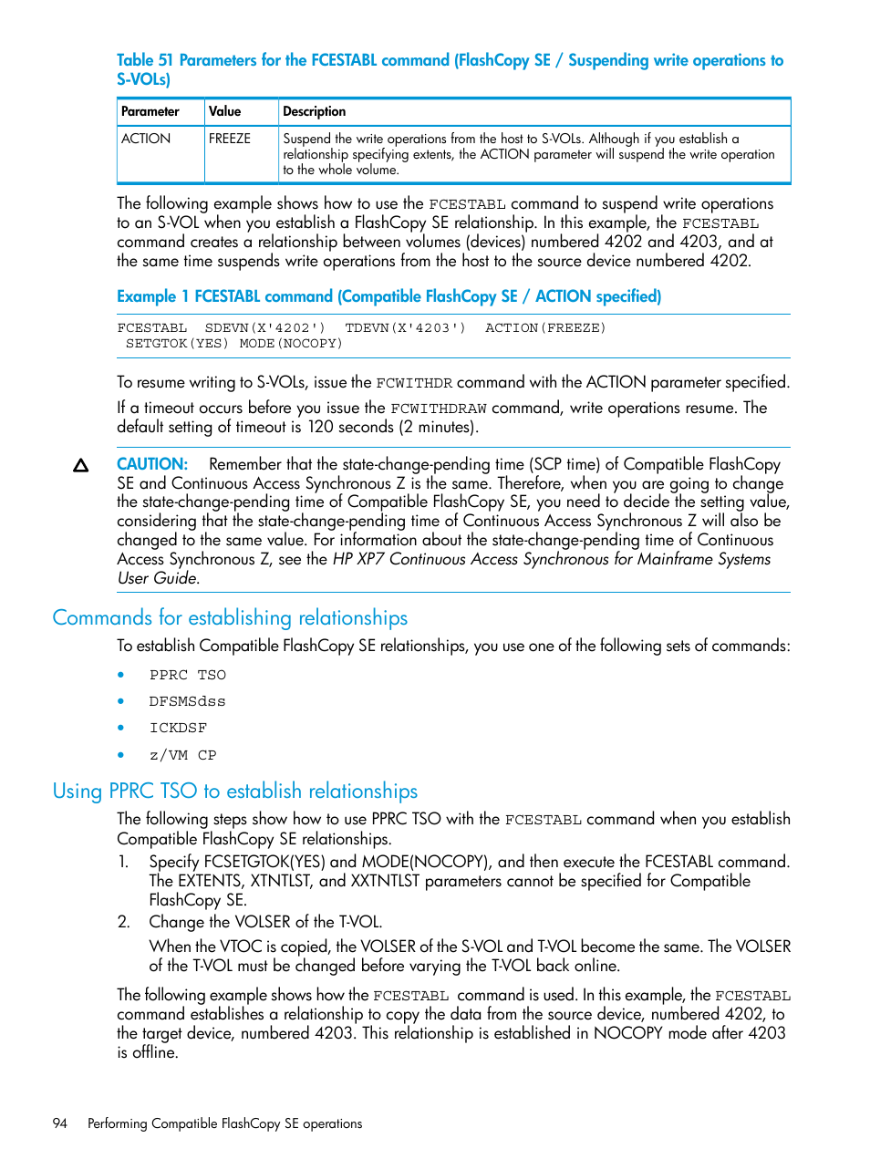Commands for establishing relationships, Using pprc tso to establish relationships | HP XP7 Storage User Manual | Page 94 / 123