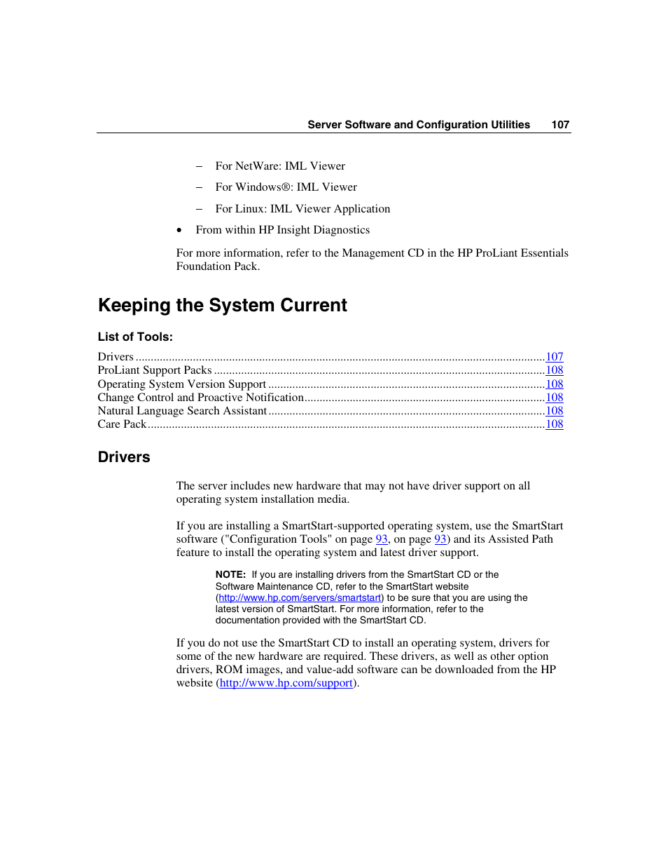 Keeping the system current, Drivers | HP ProLiant ML350 G4 Server User Manual | Page 107 / 156