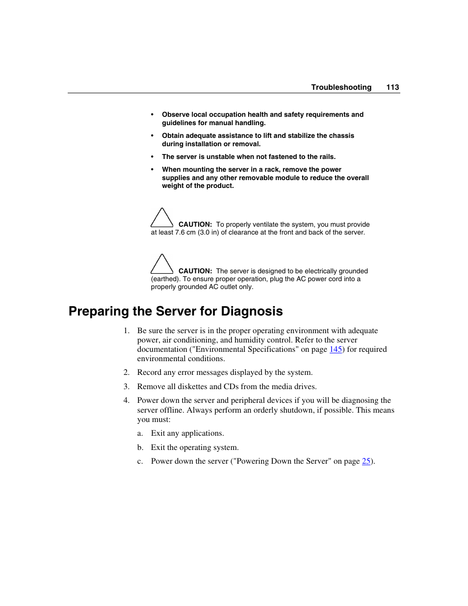 Preparing the server for diagnosis | HP ProLiant ML350 G4 Server User Manual | Page 113 / 156